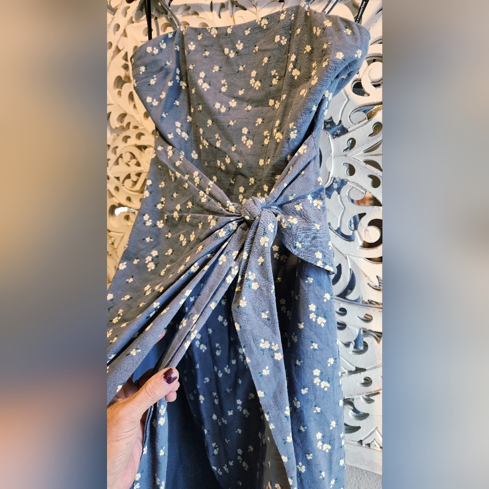 MAJORELLE ANNA BLUE DOSTY FAUX WRAP MINI DRESS FLORAL WOMENS. SIZE SMALL - Picture 14 of 14